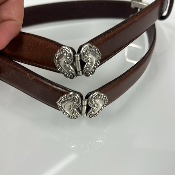 Fossil brown leather silver heart belt L - Picture 2 of 3